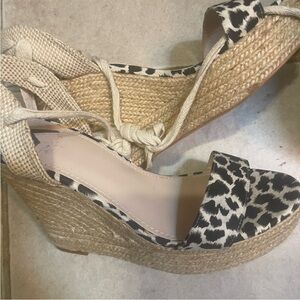 Angel Dear Black and Cream Wedge Sandals